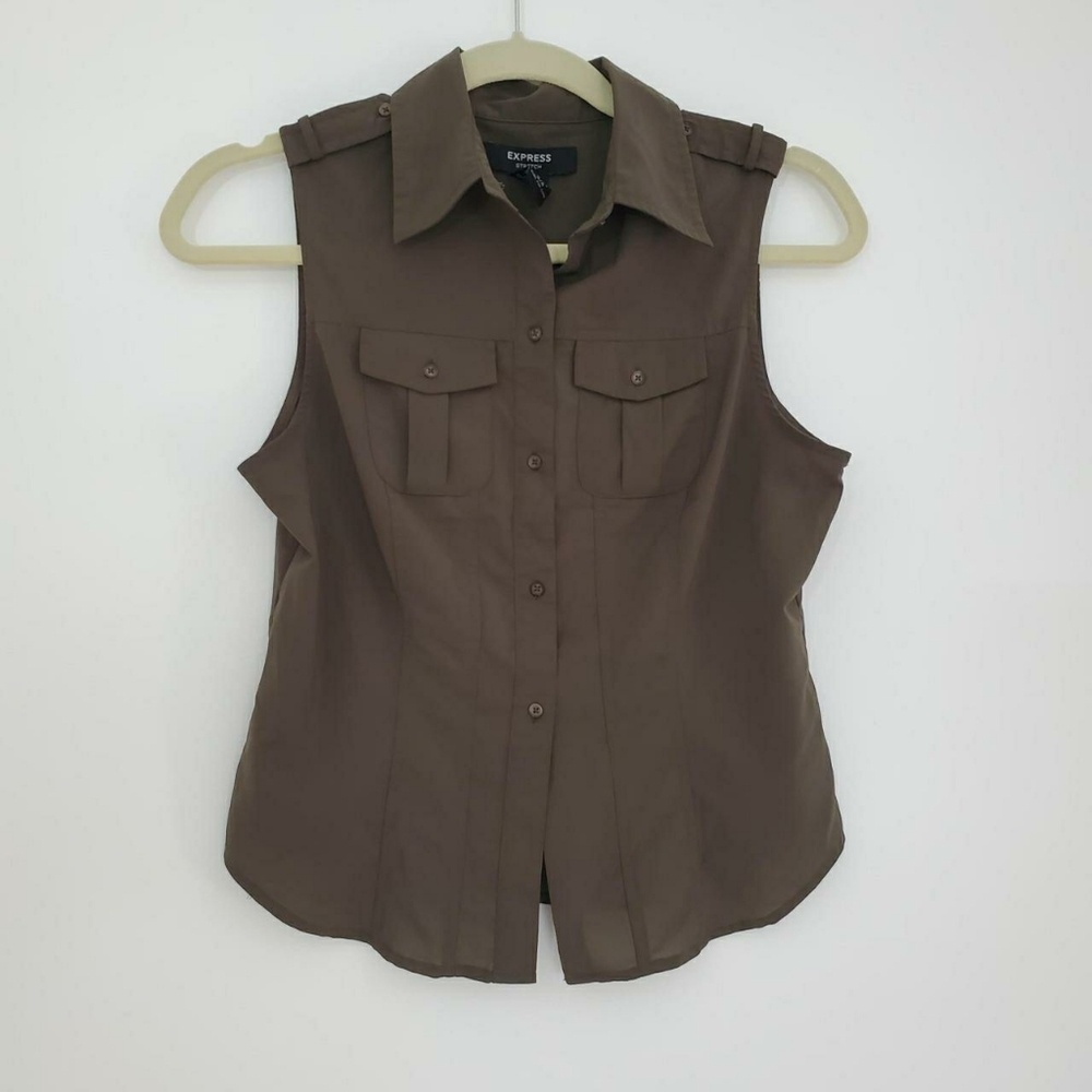 Vintage Express Women's Sleeveless Olive Green Top 3/4